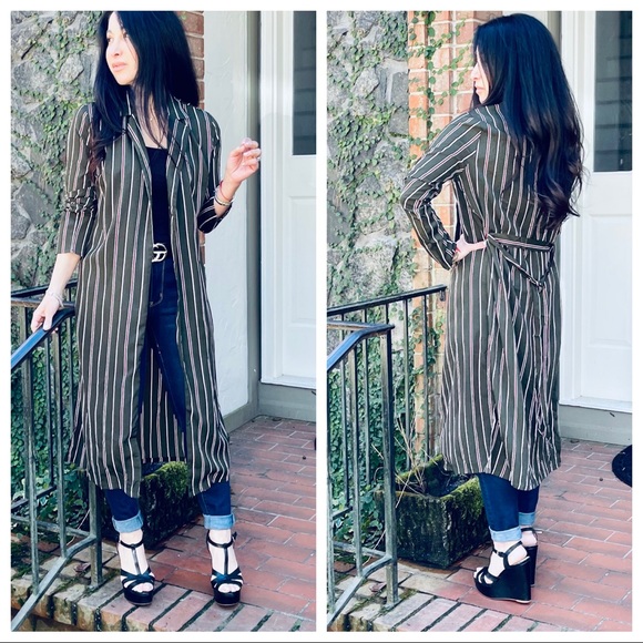 ShopEvelynne Jackets & Blazers - Fabulous Olive striped belted kimono jacket